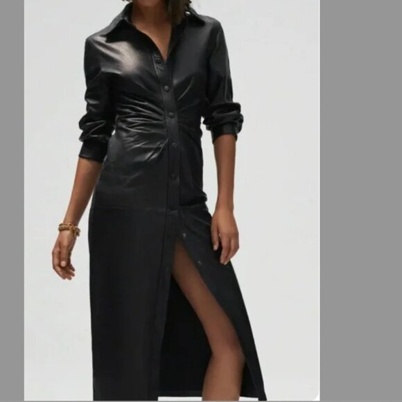 Zara Vegan Leather Ruched Midi Dress - Picture 1 of 11